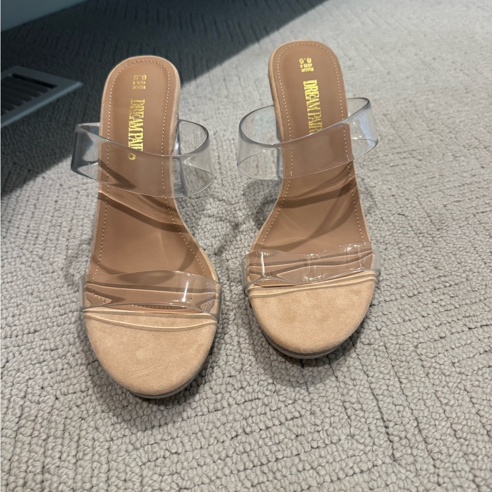 Amazon Heels Clear Strap Nude Shoes NWOT
